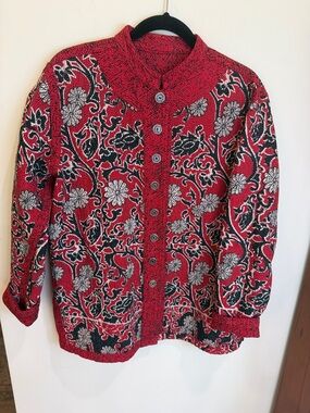 Reversible Button-Up Thin Quilted Textured Jacket, Antique Coin Inspired Buttons